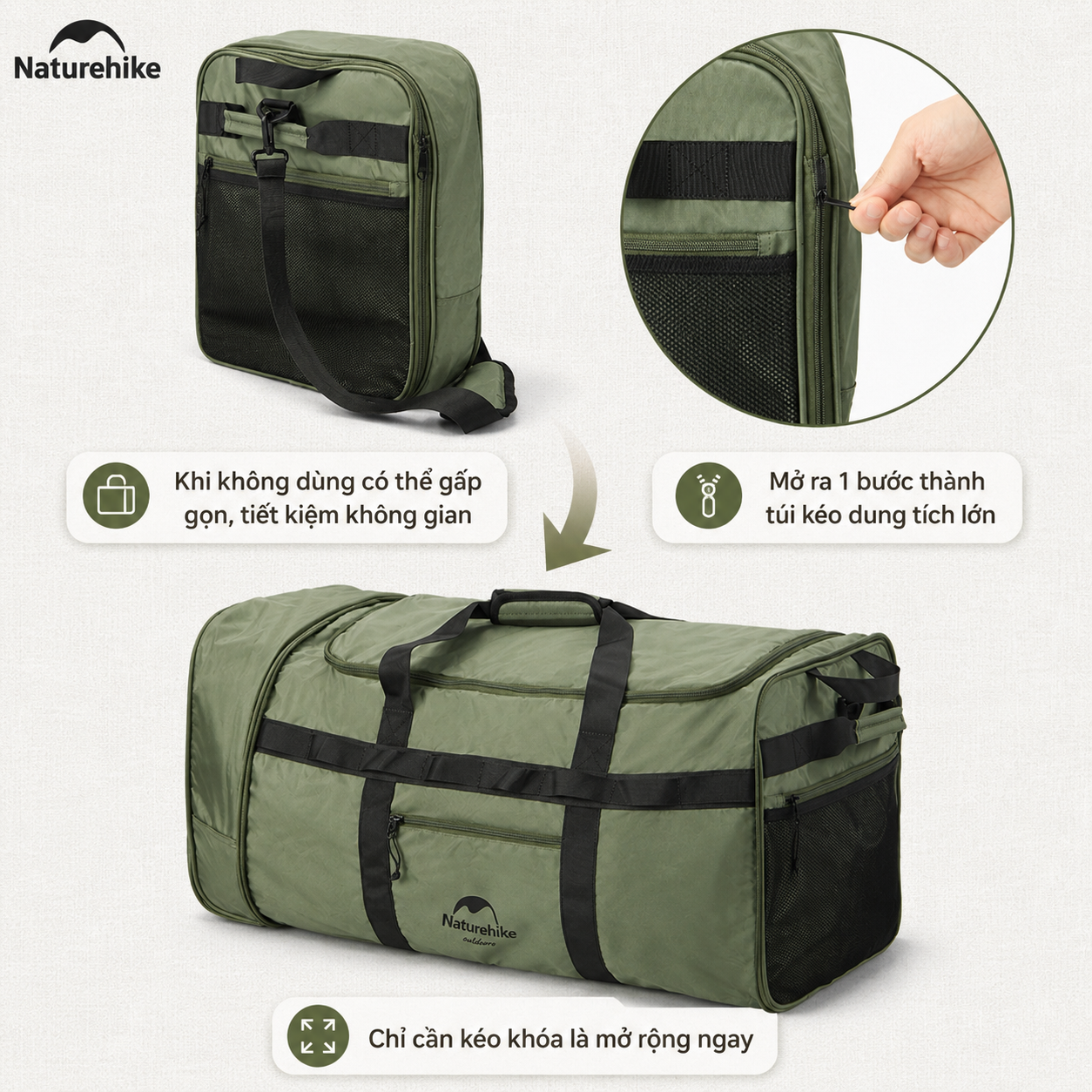Túi Du Lịch Kéo Naturehike NH21LX003 88L Có Bánh Xe Gấp Gọn Chống Nước Túi Xách Du Lịch Cao Cấp