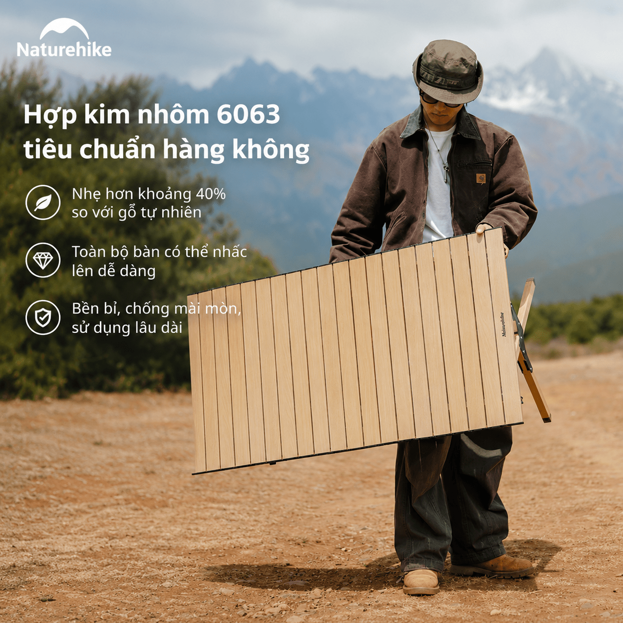 Bàn Hợp Kim Nhôm Gấp Gọn Naturehike CNK2300JU010 Mặt Cuộn – Bàn Camping Dã Ngoại Siêu Nhẹ