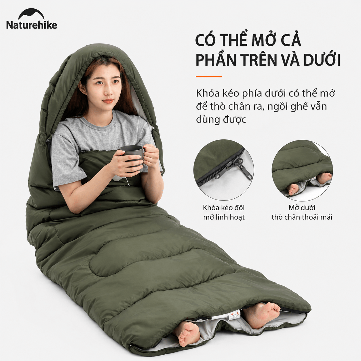 Túi Ngủ Naturehike NH21MSD08 Có Mũ 3 Mùa Y150 Chống Nước Ghép Đôi Túi Ngủ Camping Dã Ngoại