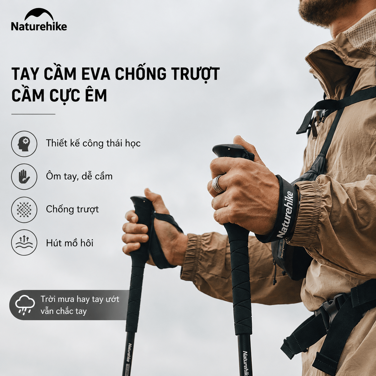 Gậy Leo Núi Naturehike ST03 Nhôm 7075 Siêu Nhẹ Gấp Gọn Chống Trượt Gậy Trekking Dã Ngoại NH17D017-D