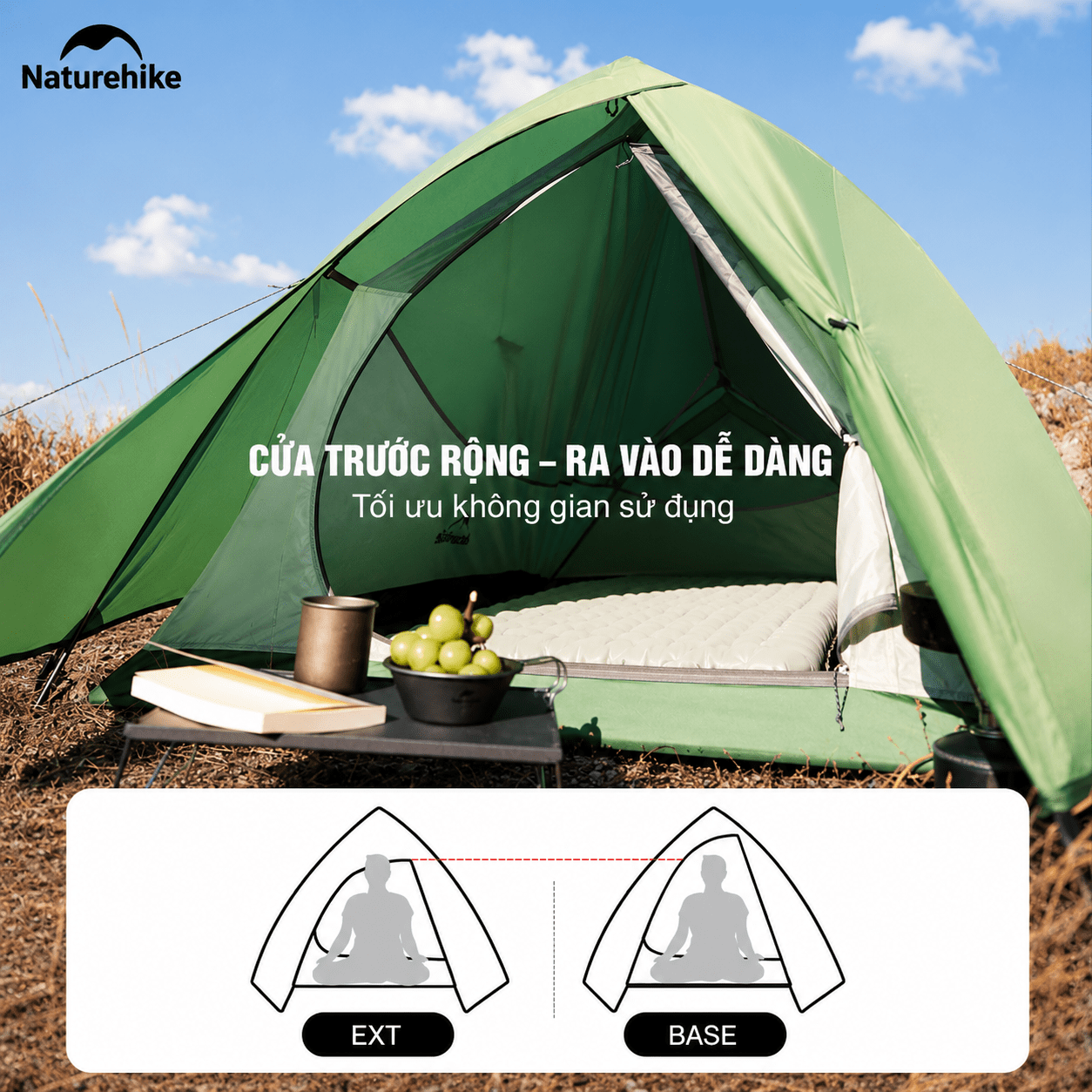 Naturehike CNK2450WS03 - Lều Cắm Trại Siêu Nhẹ 1.9kg dùng cho 2-3 người, Lều Dã Ngoại 2 Lớp Chống Mưa Gió Cloud Up Base 2-3-Person Ultralight Backpacking Tent