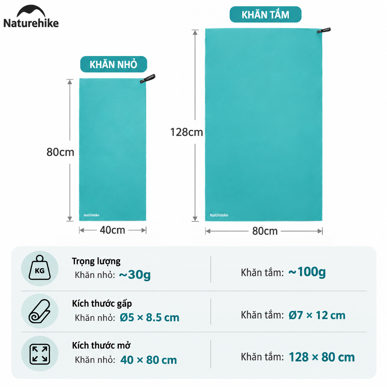 Khăn Tắm Thể Thao Naturehike NH19Y001-J, NH19Y002 Microfiber Nhanh Khô Siêu Nhẹ Khăn Du Lịch Camping