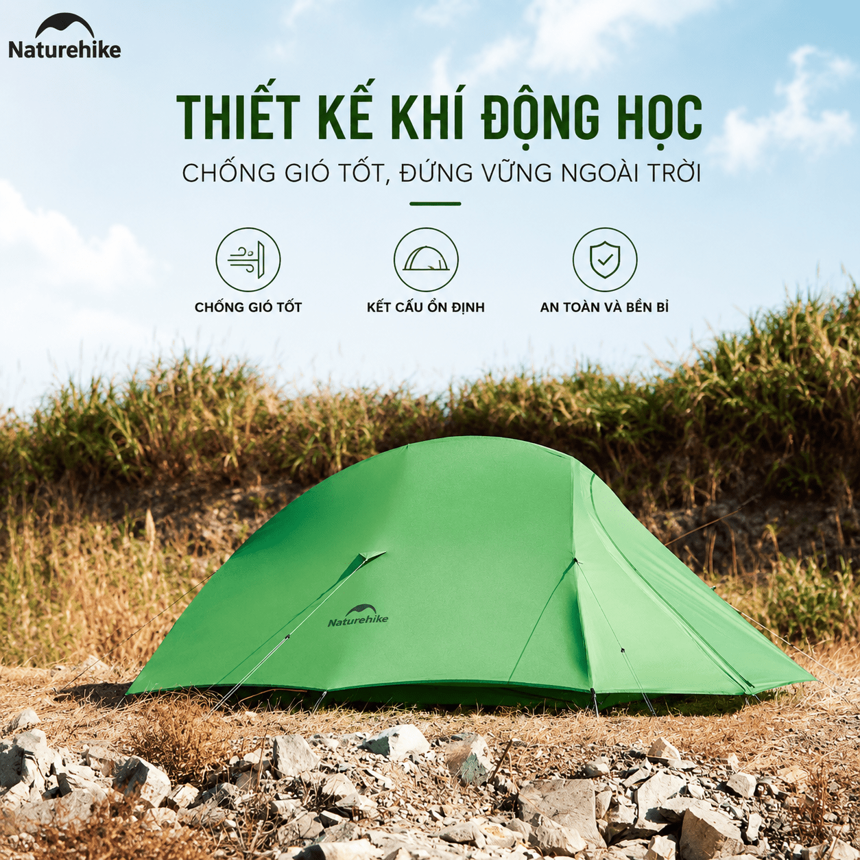 Naturehike CNK2450WS03 - Lều Cắm Trại Siêu Nhẹ 1.9kg dùng cho 2-3 người, Lều Dã Ngoại 2 Lớp Chống Mưa Gió Cloud Up Base 2-3-Person Ultralight Backpacking Tent