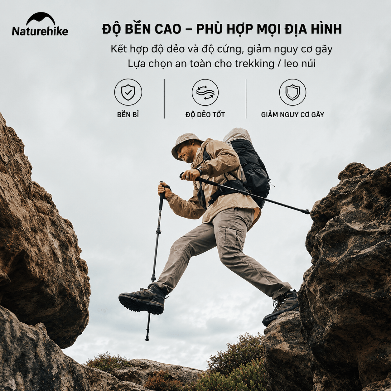 Gậy Leo Núi Naturehike ST03 Nhôm 7075 Siêu Nhẹ Gấp Gọn Chống Trượt Gậy Trekking Dã Ngoại NH17D017-D
