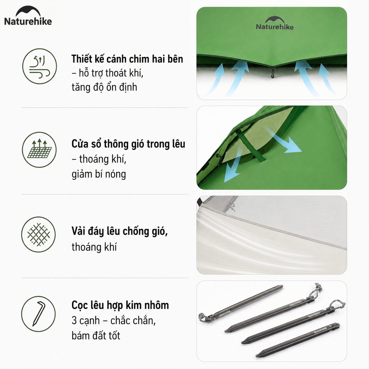 Naturehike CNK2450WS03 - Lều Cắm Trại Siêu Nhẹ 1.9kg dùng cho 2-3 người, Lều Dã Ngoại 2 Lớp Chống Mưa Gió Cloud Up Base 2-3-Person Ultralight Backpacking Tent