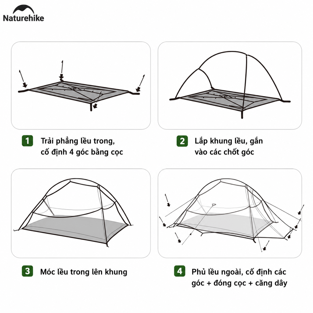 Naturehike CNK2450WS03 - Lều Cắm Trại Siêu Nhẹ 1.9kg dùng cho 2-3 người, Lều Dã Ngoại 2 Lớp Chống Mưa Gió Cloud Up Base 2-3-Person Ultralight Backpacking Tent