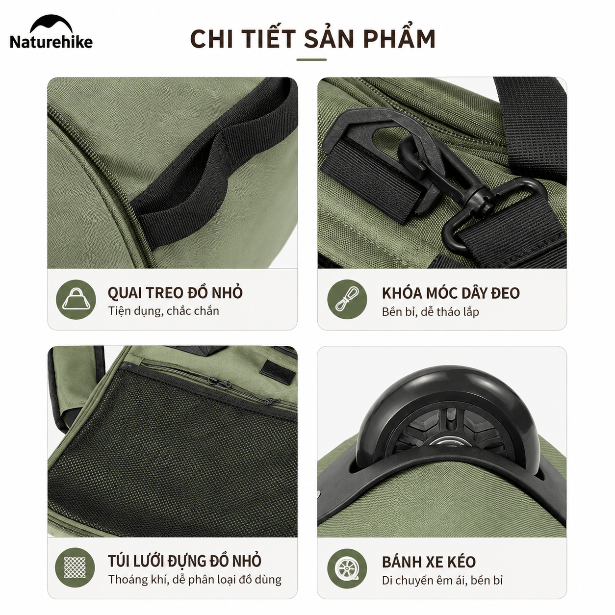Túi Du Lịch Kéo Naturehike NH21LX003 88L Có Bánh Xe Gấp Gọn Chống Nước Túi Xách Du Lịch Cao Cấp