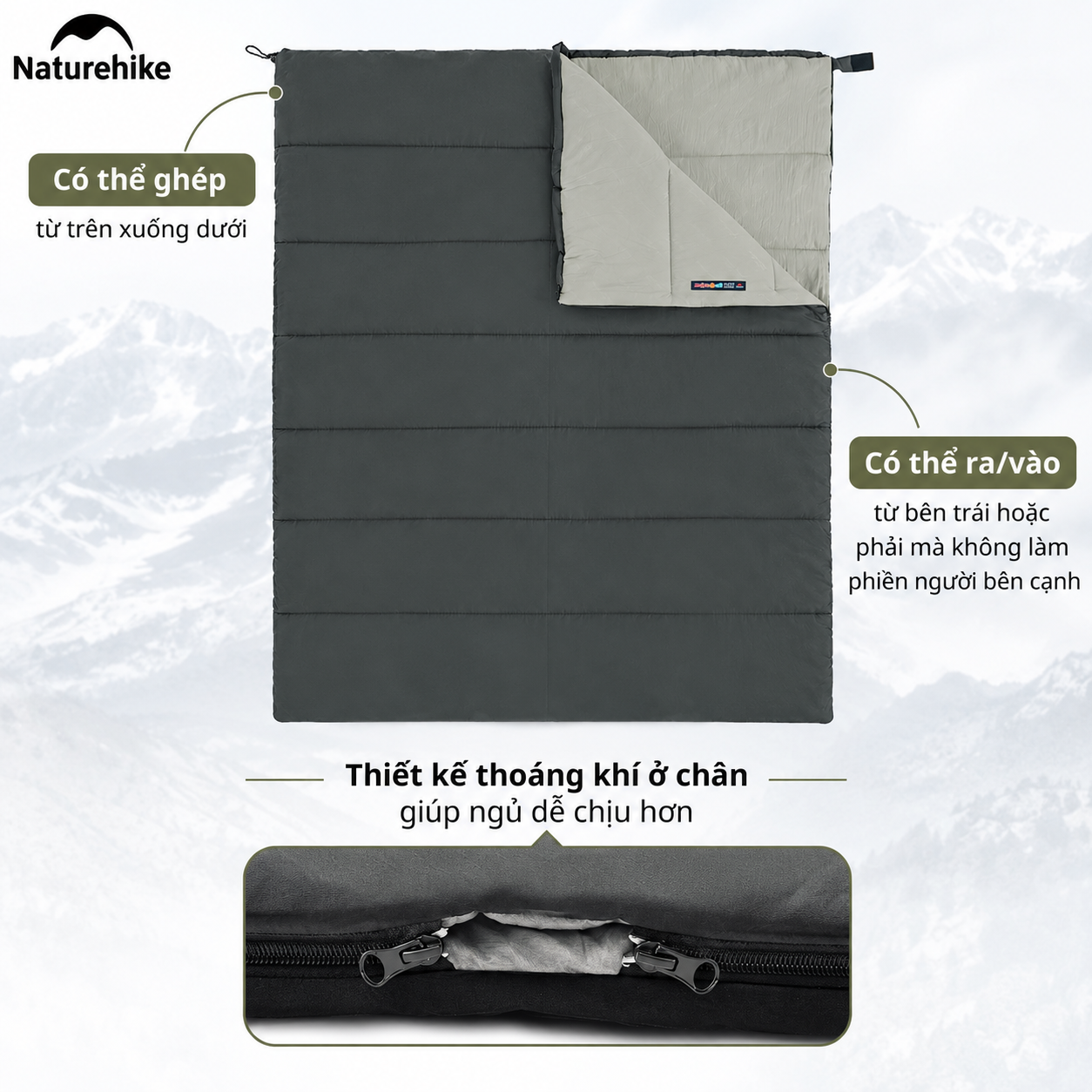 Túi Ngủ Naturehike Cotton F150 Giặt Máy Chống Nước Túi Ngủ Dã Ngoại 4 Mùa NH22MSD05