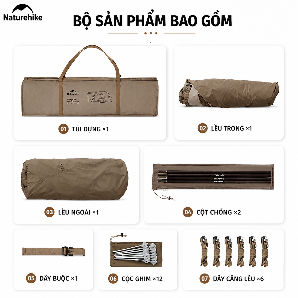 Lều Village 6.0 Tự Bung Cao Cấp Naturehike CNK2550WS043 Cao 1m8, Thiết Kế 2 Lớp Oxford 150D Kết Hợp Polyester 75D Chống Rách (TẶNG KÈM THẢM LÓT)