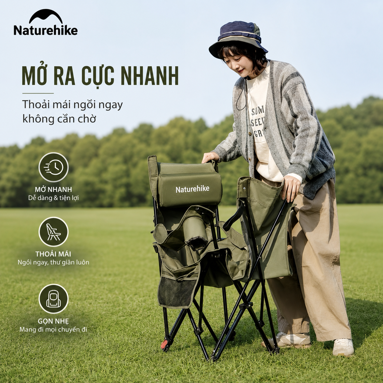Ghế Xếp Ngả Lưng Camping CNK2550JJ019 Naturehike – Gác Chân Kéo Dài, Chỉnh 3 Mức Thư Giãn