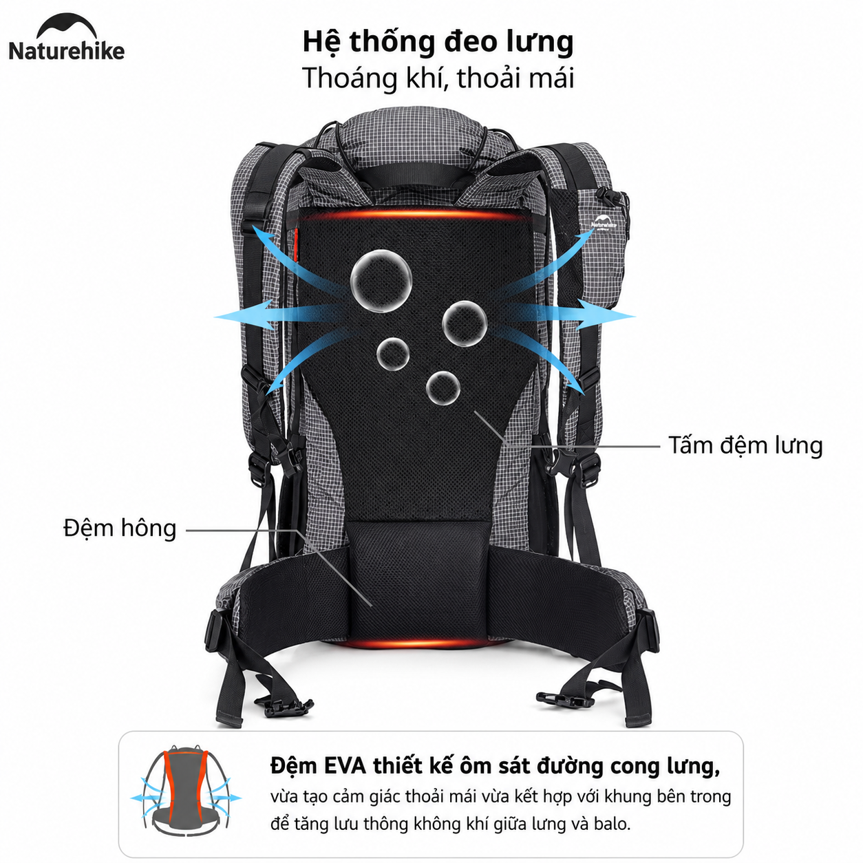 Balo Leo Núi Naturehike 60L Siêu Nhẹ Chống Nước Khung Nhôm Trekking Hiking Camping