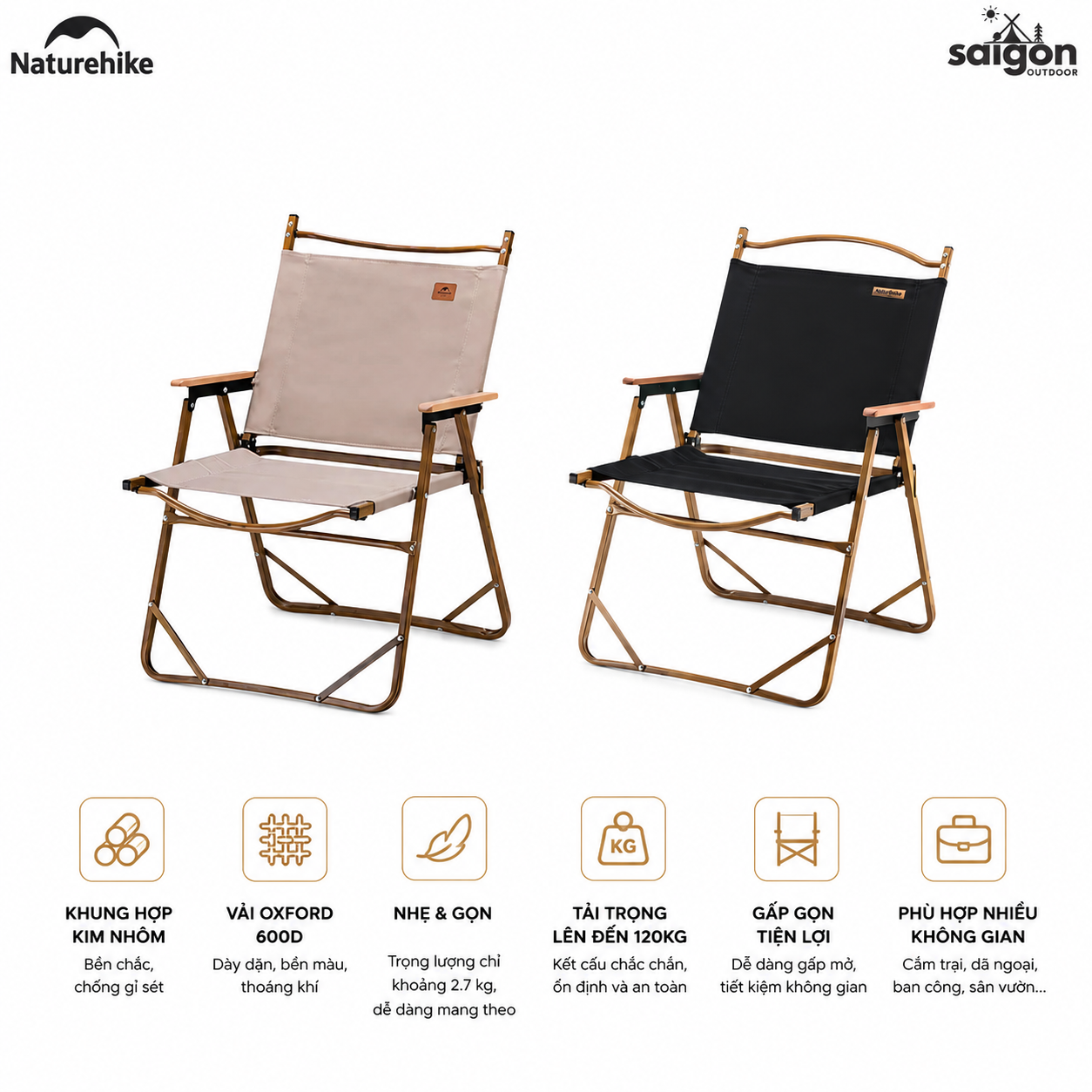 Ghế gấp gọn có tay vịn Naturehike NH19Y002-D, Ghế camping cao cấp