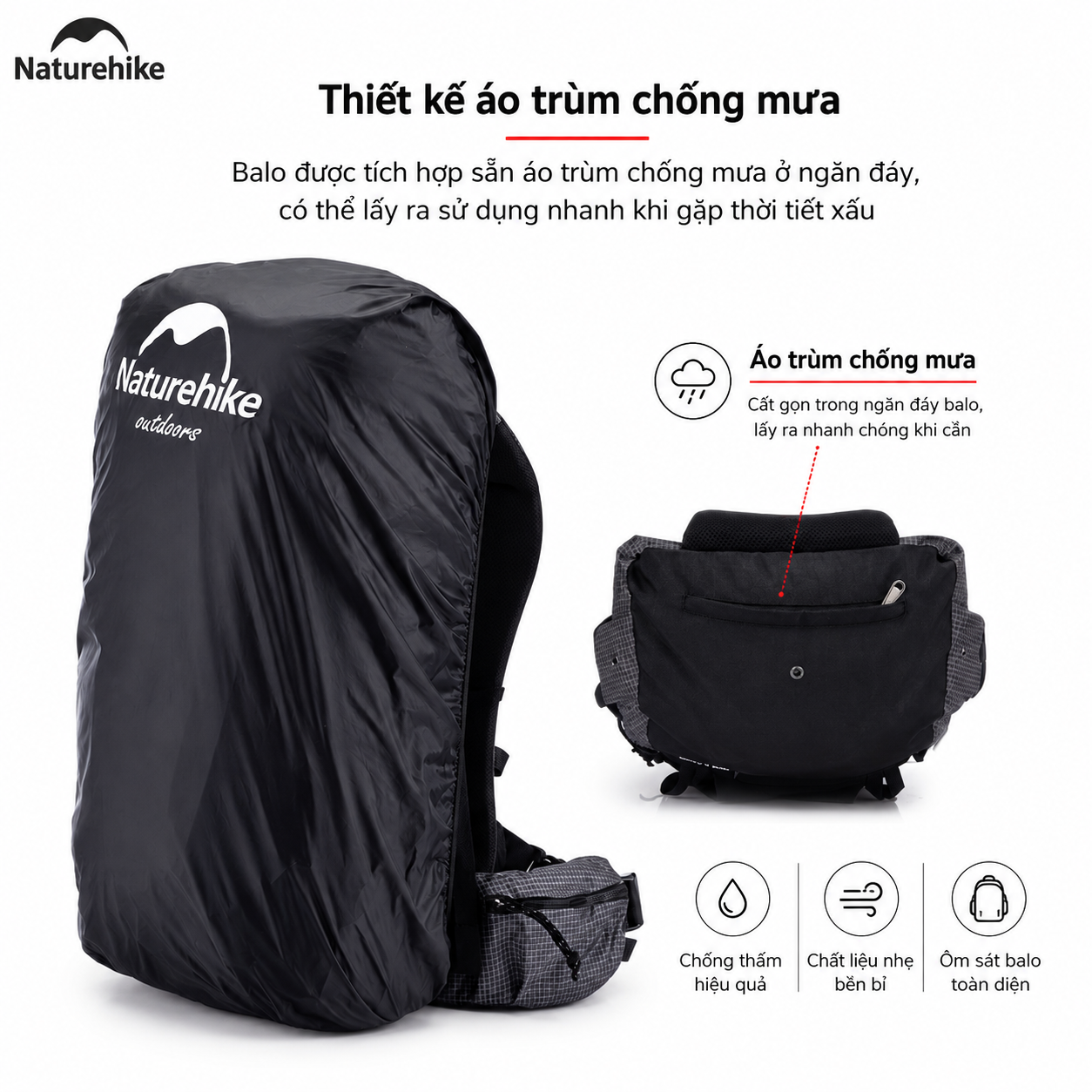 Balo Leo Núi Naturehike 60L Siêu Nhẹ Chống Nước Khung Nhôm Trekking Hiking Camping
