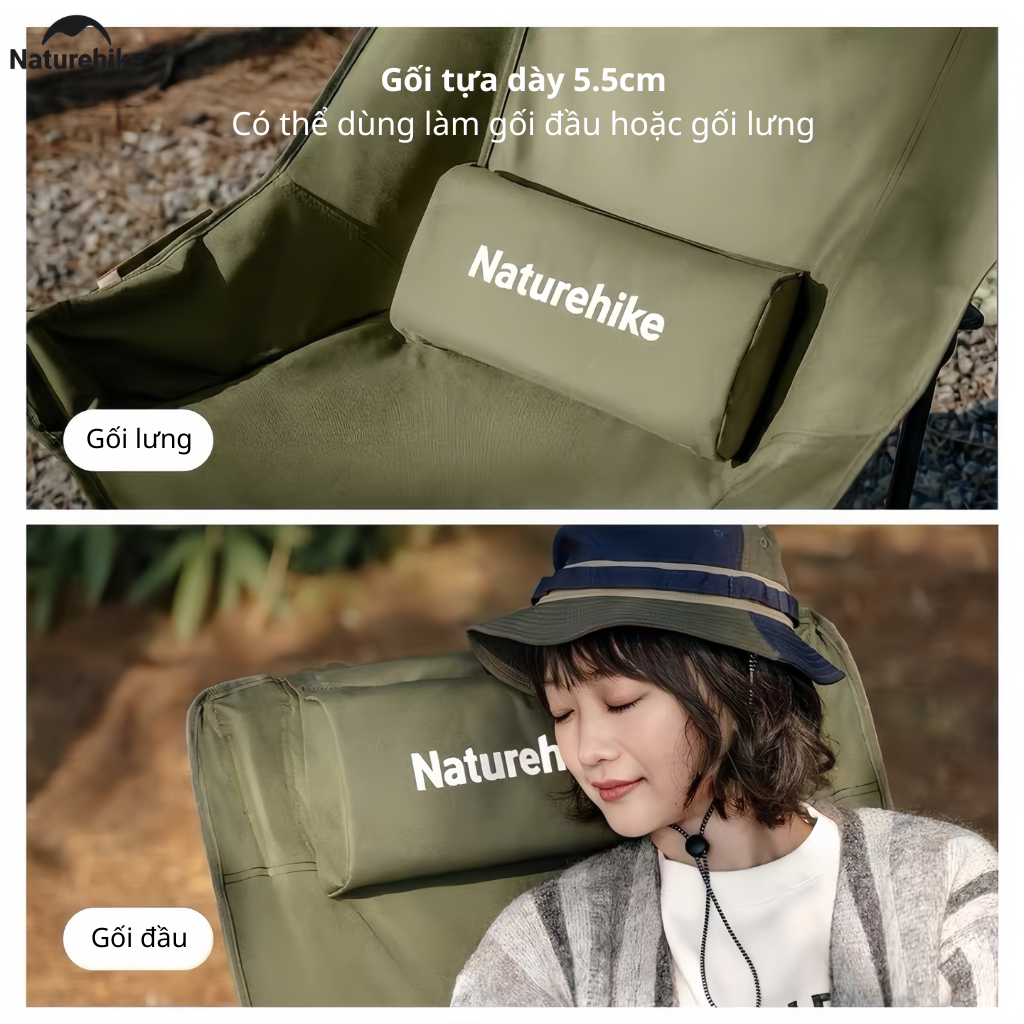 Ghế Xếp Dã Ngoại CNK2550JJ019,20 Naturehike Ghế Camping Ngả Lưng Có Gối Gấp Gọn Khung Thép Carbon
