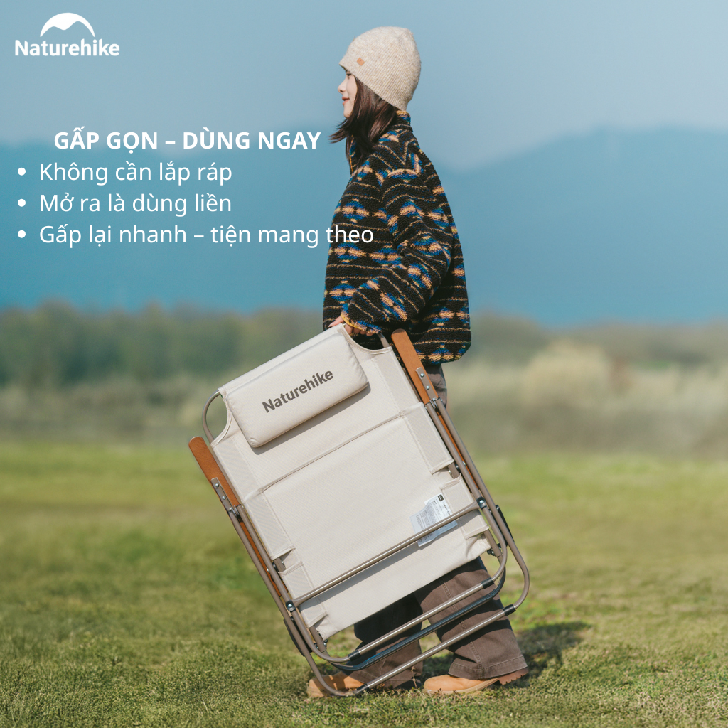 Ghế Xếp Camping Naturehike CNK2550JJ012 Low Chair Gấp Gọn 4 Mức Chỉnh – Ghế Dã Ngoại Tựa Lưng Cao Có Gối