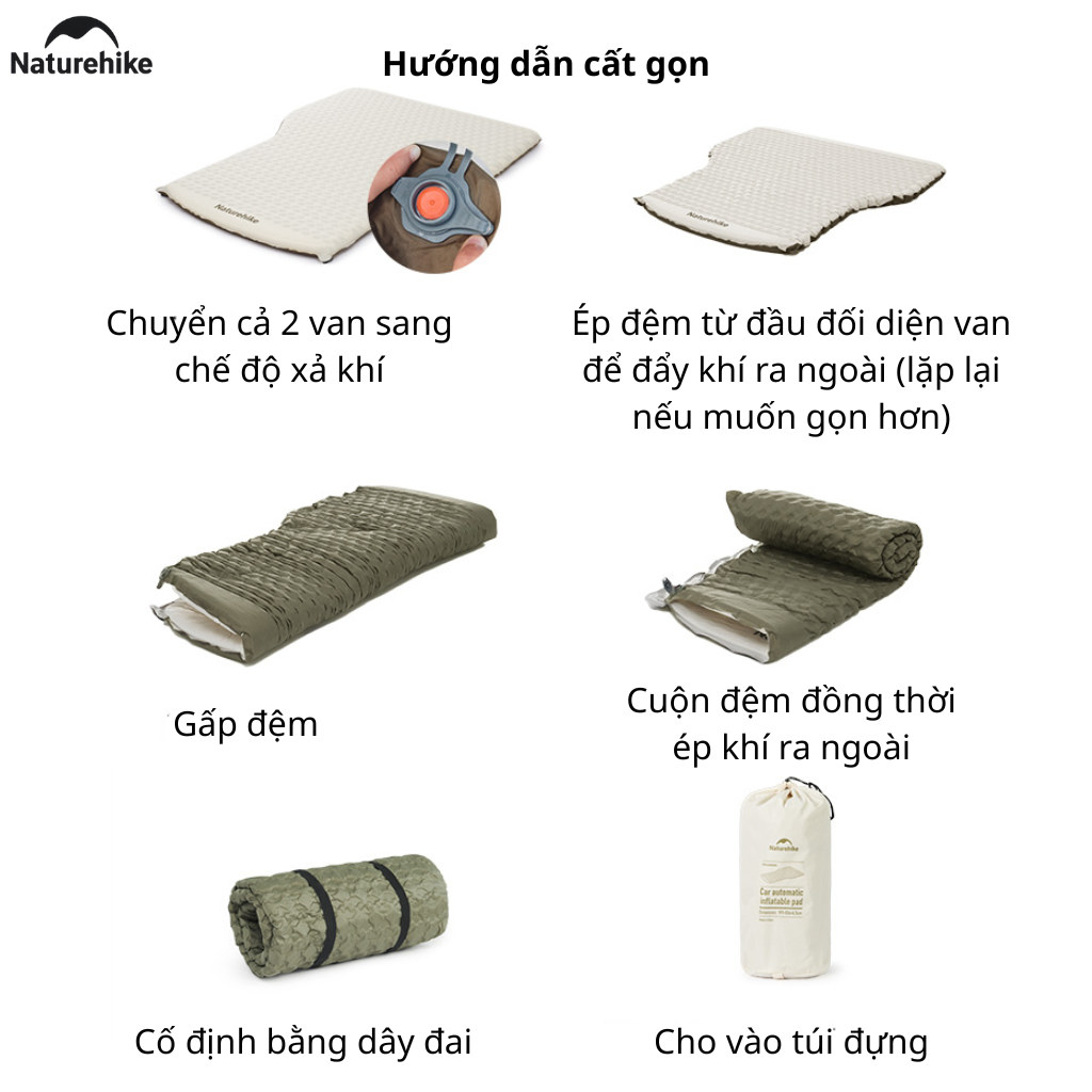 Đệm Hơi Tự Bơm Naturehike CNK2450WS010 Cho Ô Tô SUV MPV Du Lịch Camping Gấp Gọn Êm Ái 197x134x6.5cm