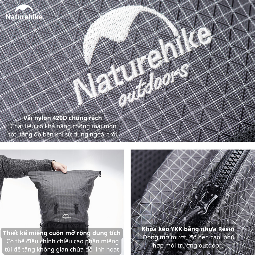 Balo Leo Núi Naturehike 60L Siêu Nhẹ Chống Nước Khung Nhôm Trekking Hiking Camping