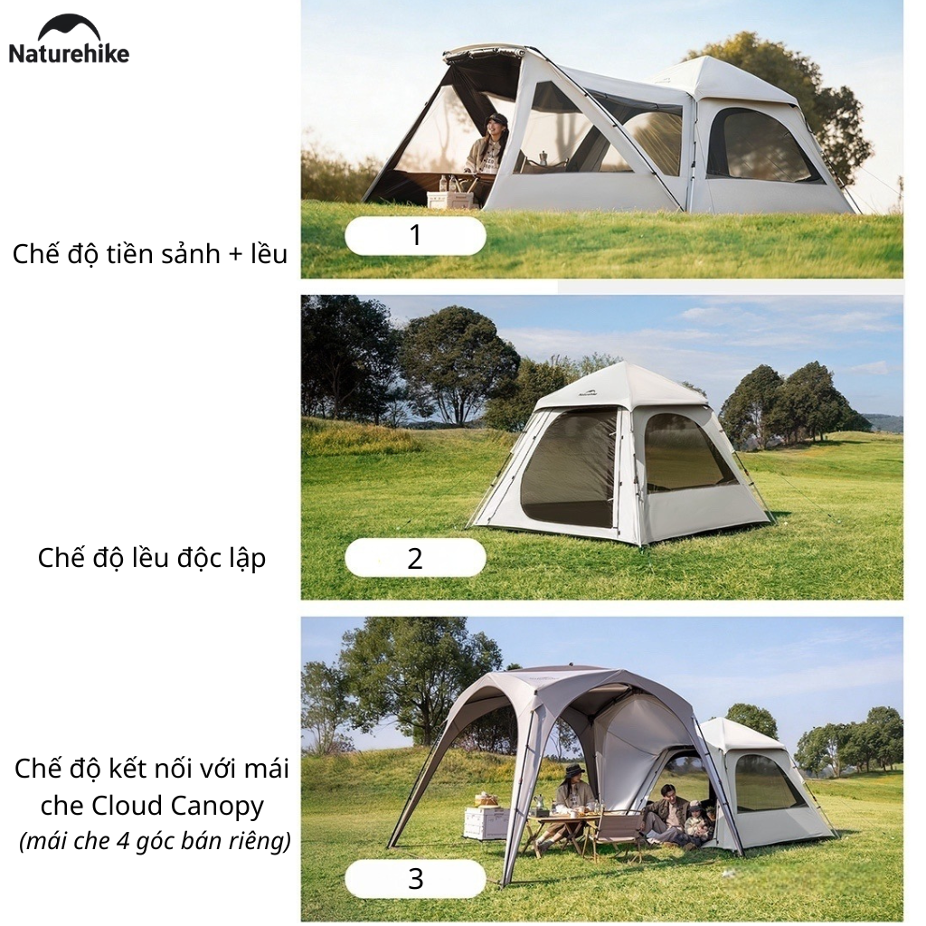 Lều Cắm Trại Tự Bung Naturehike CNK2650WS019 Có Tiền Sảnh 4 Người Chống Nắng UPF50+ Dựng Nhanh 3 Giây