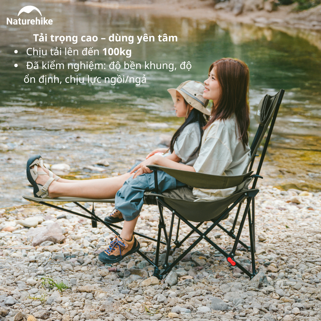 Ghế Xếp Camping Naturehike CNK2550JJ023 Có Gác Chân Lưới Ngả 130° Ghế Dã Ngoại Gấp Gọn Thoáng Khí