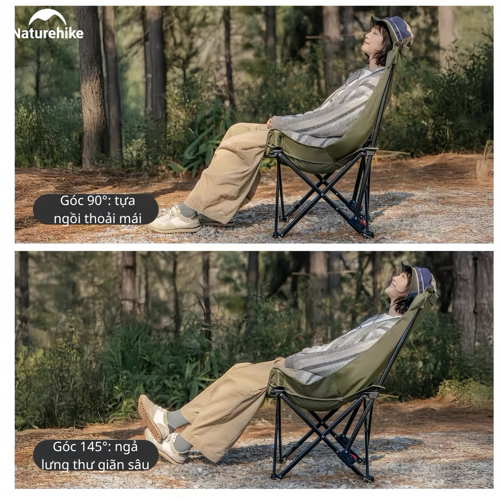 Ghế Xếp Dã Ngoại CNK2550JJ019,20 Naturehike Ghế Camping Ngả Lưng Có Gối Gấp Gọn Khung Thép Carbon