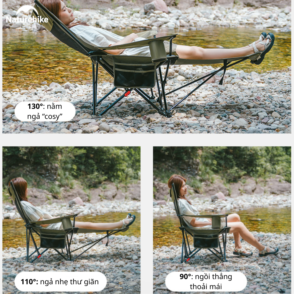 Ghế Xếp Camping Naturehike CNK2550JJ023 Có Gác Chân Lưới Ngả 130° Ghế Dã Ngoại Gấp Gọn Thoáng Khí