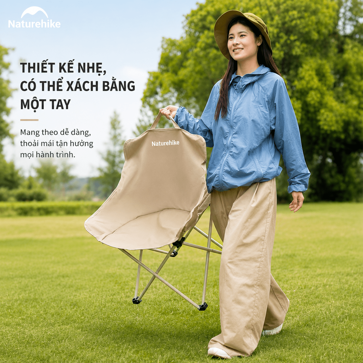 Ghế Mặt Trăng Naturehike CNH23JU13002 Gấp Gọn Có Túi Đựng Ghế Dã Ngoại Khung Thép Carbon