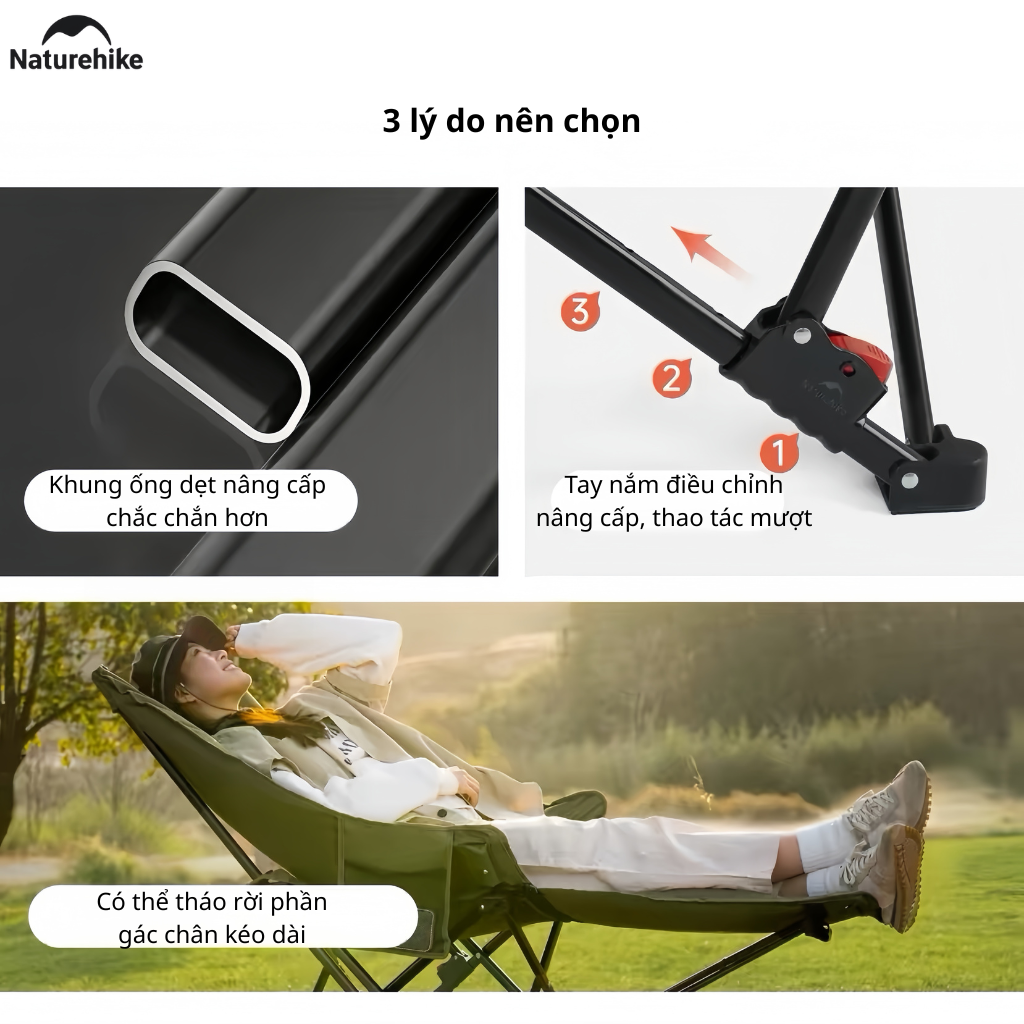 Ghế Xếp Camping Naturehike Sea Star 001 CNK2450JJ020 Có Gác Chân - Ghế Mặt Trăng Ngả Lưng Gấp Gọn