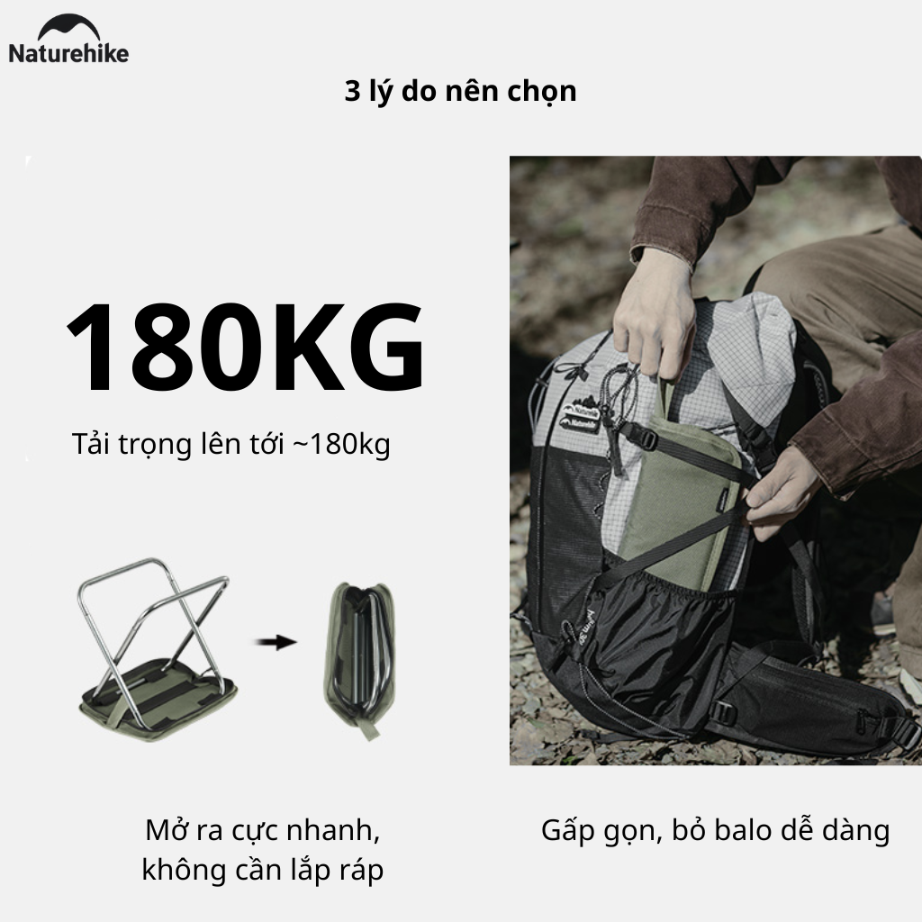 Ghế Camping Mini Naturehike  Gấp Gọn Siêu Nhẹ 325g – Ghế Dã Ngoại Câu Cá Picnic