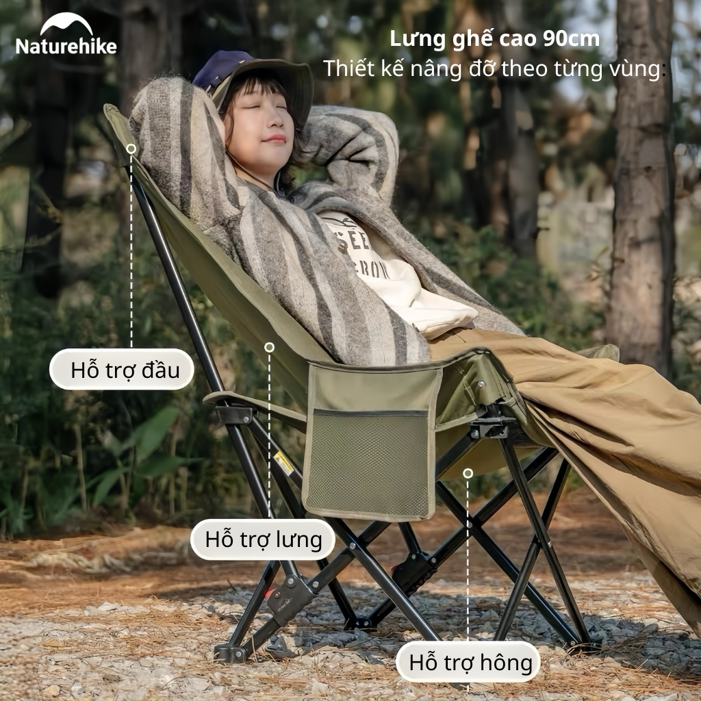 Ghế Xếp Dã Ngoại CNK2550JJ019,20 Naturehike Ghế Camping Ngả Lưng Có Gối Gấp Gọn Khung Thép Carbon