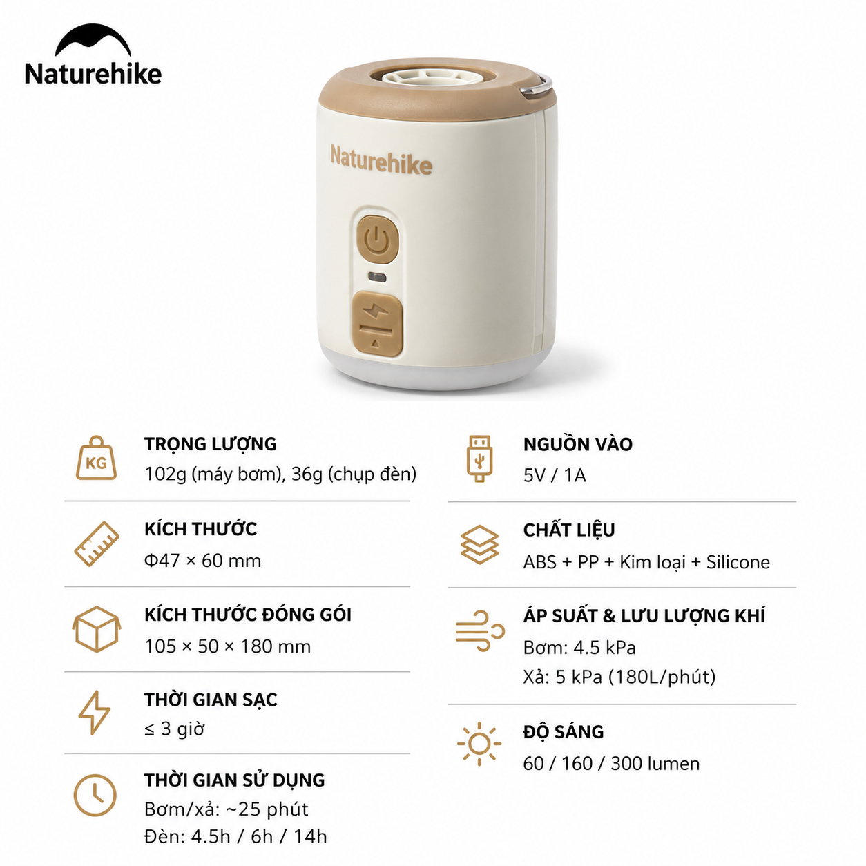Máy Bơm Hơi Mini Đa Năng 3in1 Naturehike CNK2300DQ022