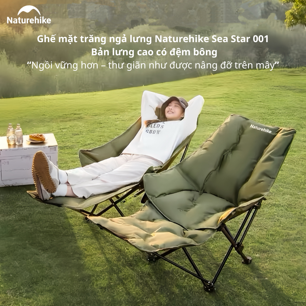 Ghế Xếp Camping Naturehike Sea Star 001 CNK2450JJ020 Có Gác Chân - Ghế Mặt Trăng Ngả Lưng Gấp Gọn