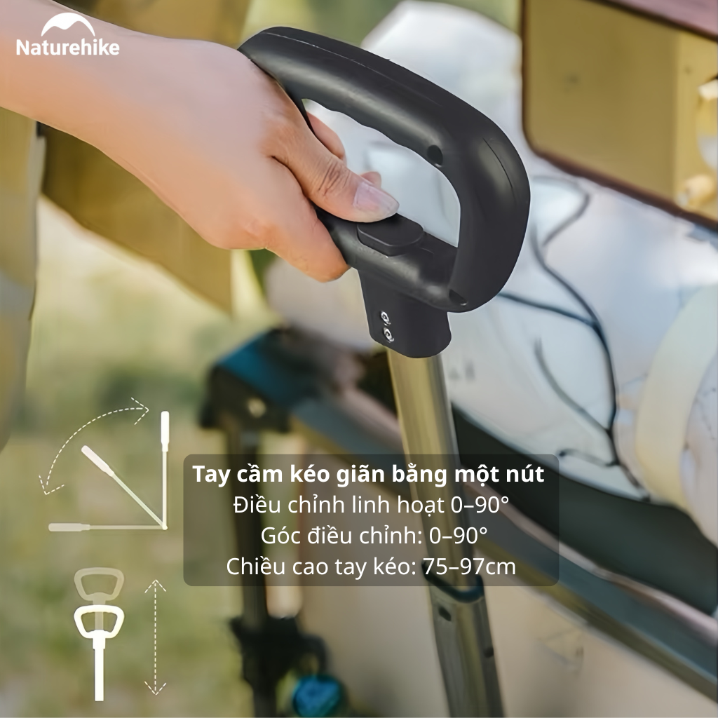 Xe Kéo Gấp Gọn CNK2350JJ012 Naturehike - Xe Đẩy Camping Dã Ngoại Có Phanh, Gấp Gọn, Mở Rộng Đuôi Xe