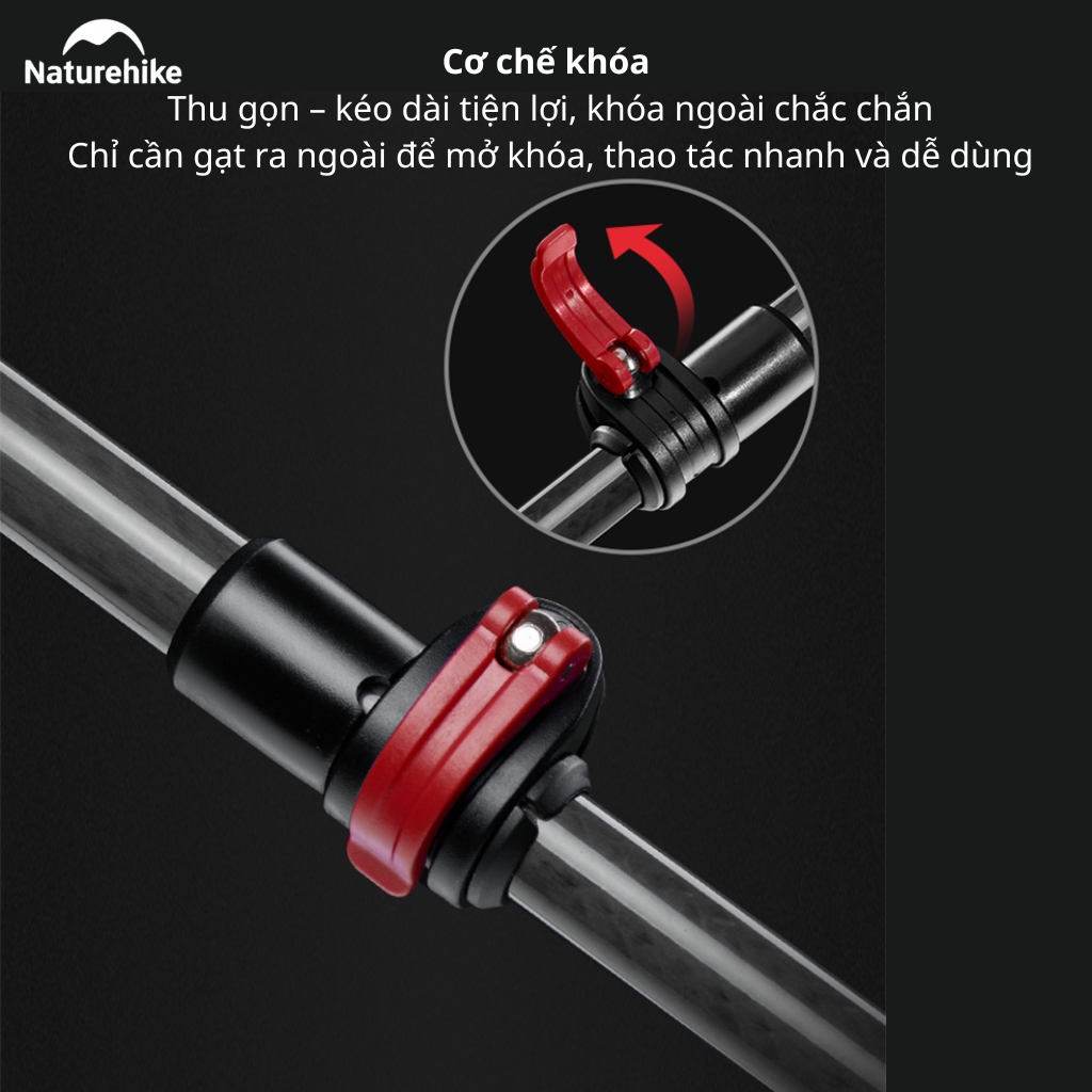 Gậy Trekking Naturehike NH19S010-T Sợi Carbon Siêu Nhẹ 135g Gấp Gọn Điều Chỉnh 57-130cm Leo Núi Dã Ngoại (TẶNG KÈM HỘP)
