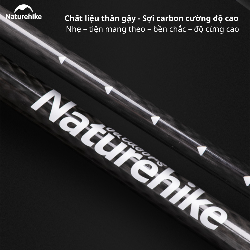 Gậy Trekking Naturehike NH19S010-T Sợi Carbon Siêu Nhẹ 135g Gấp Gọn Điều Chỉnh 57-130cm Leo Núi Dã Ngoại (TẶNG KÈM HỘP)