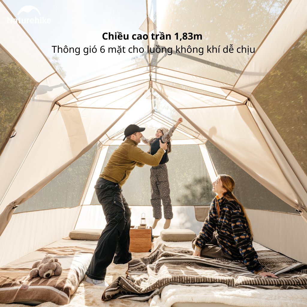 (TẶNG KÈM THẢM)Lều Cắm Trại Naturehike CNK2550WS042 Tự Bung 4-6 Người, Lều Gia Đình Camping Ngoài Trời Siêu Rộng 18m²