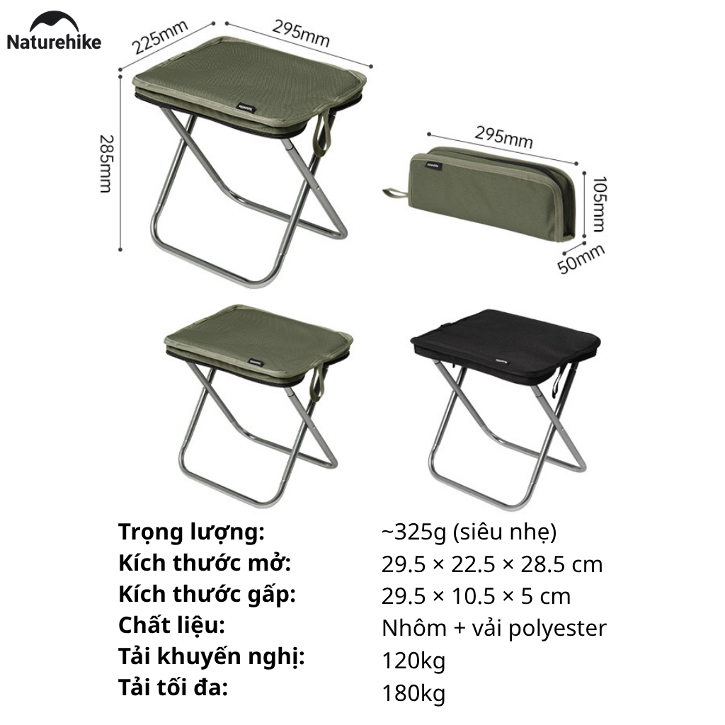 Ghế Camping Mini Naturehike  Gấp Gọn Siêu Nhẹ 325g – Ghế Dã Ngoại Câu Cá Picnic