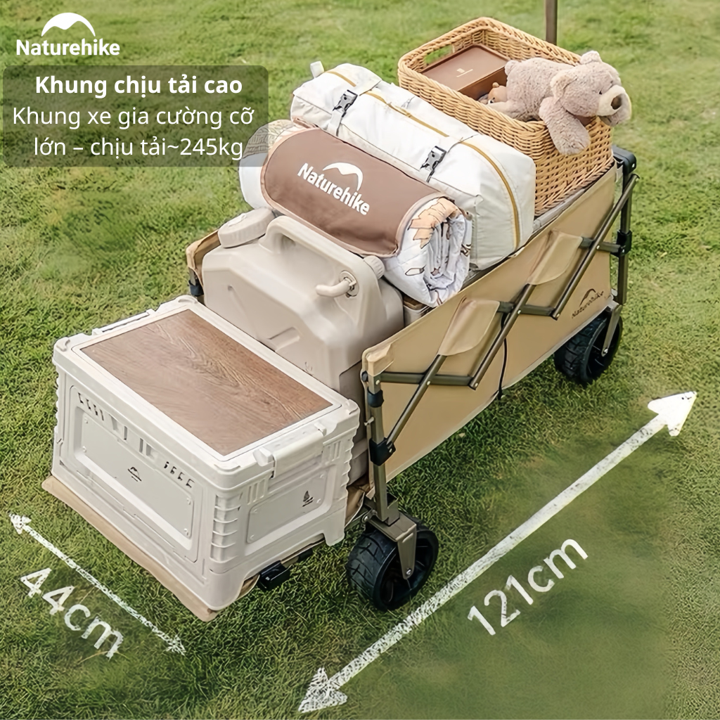 Xe Kéo Gấp Gọn CNK2350JJ012 Naturehike - Xe Đẩy Camping Dã Ngoại Có Phanh, Gấp Gọn, Mở Rộng Đuôi Xe