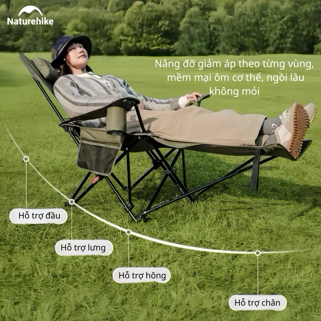 Ghế Xếp Ngả Lưng Camping CNK2650JJ020 Naturehike – Gác Chân Kéo Dài, Chỉnh 3 Mức Thư Giãn