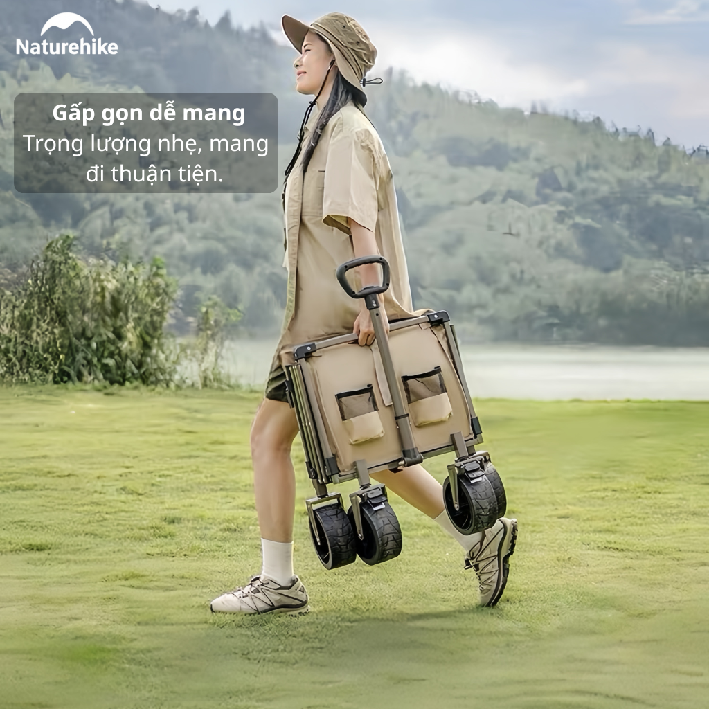 Xe Kéo Gấp Gọn CNK2350JJ012 Naturehike - Xe Đẩy Camping Dã Ngoại Có Phanh, Gấp Gọn, Mở Rộng Đuôi Xe