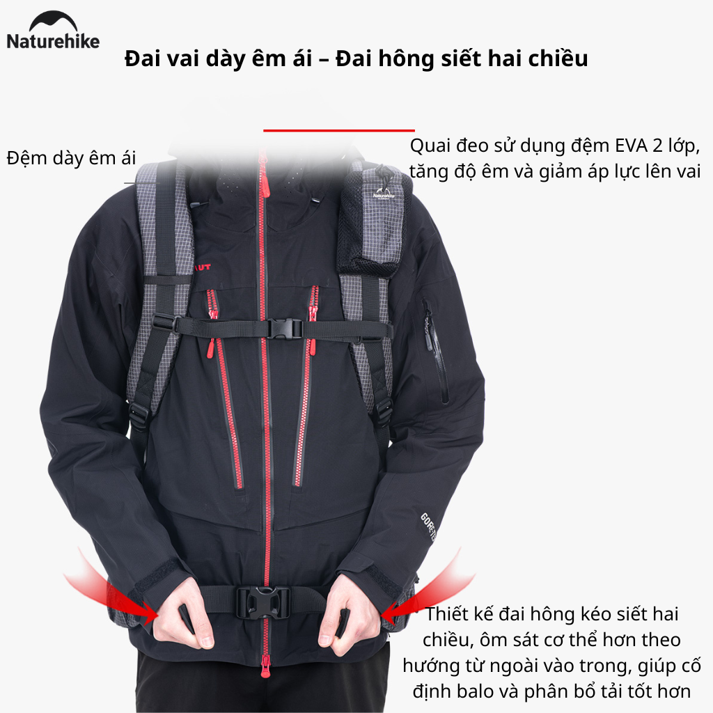 Balo Leo Núi Naturehike 60L Siêu Nhẹ Chống Nước Khung Nhôm Trekking Hiking Camping