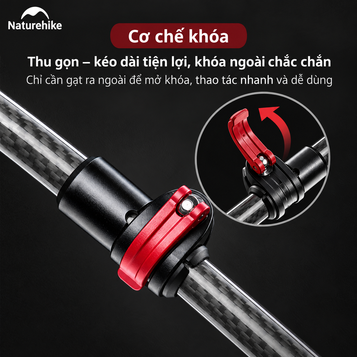 Gậy Trekking Naturehike Sợi Carbon Siêu Nhẹ 135g Gấp Gọn Điều Chỉnh 57-130cm Leo Núi Dã Ngoại NH19S010-T (TẶNG KÈM HỘP)