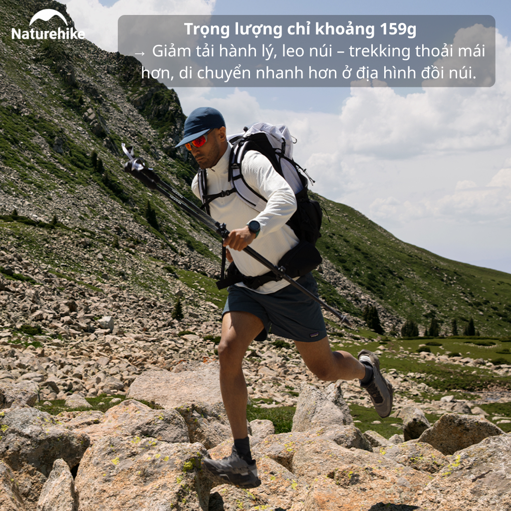 Gậy Leo Núi Naturehike CNK2300DS010 Carbon 3K Siêu Nhẹ – Gậy Trekking Gấp Gọn Điều Chỉnh Chiều Cao