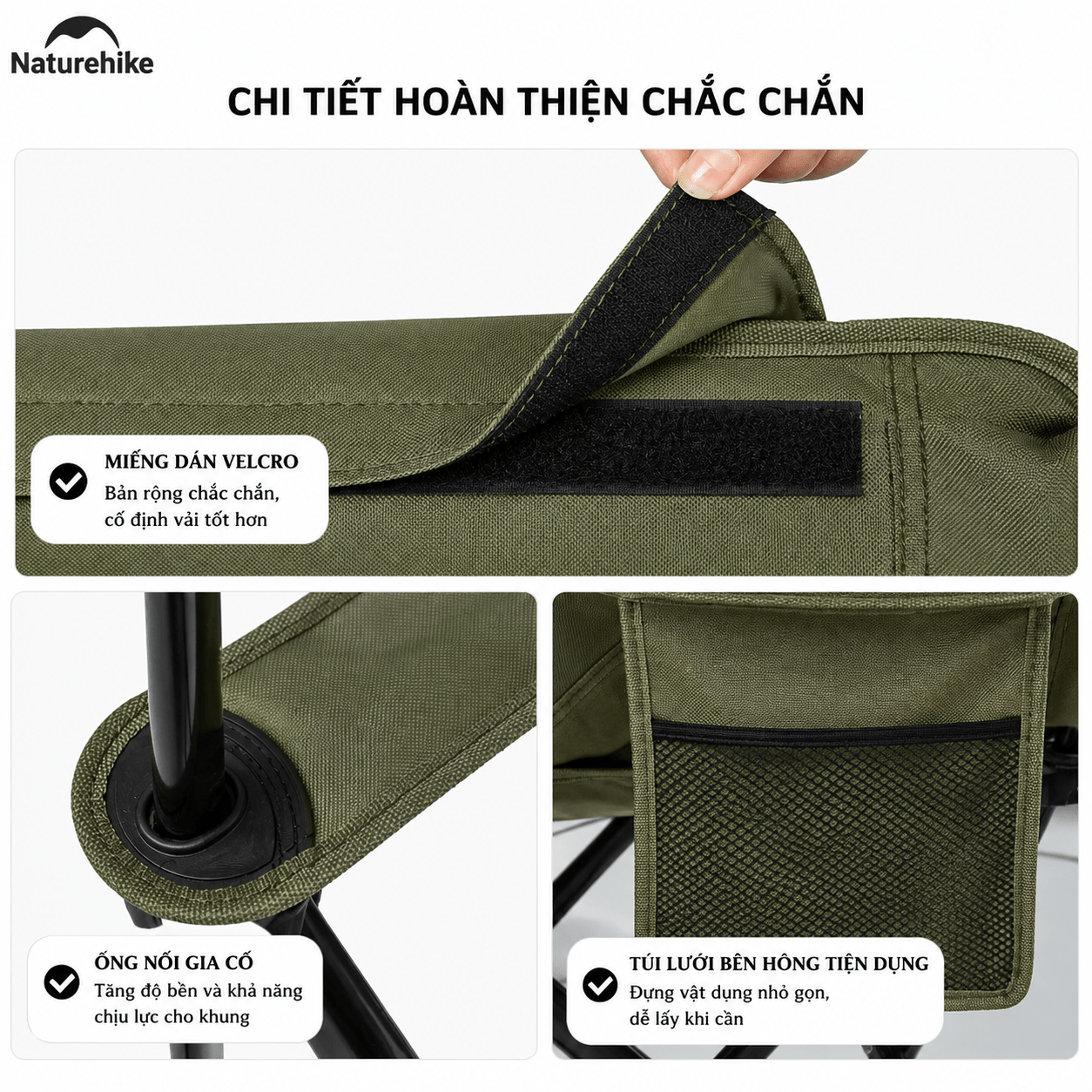 Ghế Xếp Dã Ngoại CNK2550JJ019,20 Naturehike Ghế Camping Ngả Lưng Có Gối Gấp Gọn Khung Thép Carbon