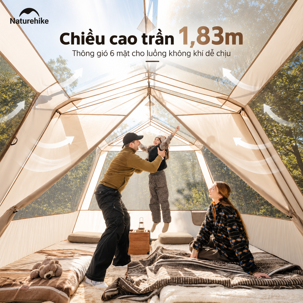 Lều Village 13 Naturehike Tự Bung 6-8 Người, Lều Camping Gia Đình Siêu Rộng 18m² Chống Nắng Chống Mưa (TẶNG THẢM) - CNK2550WS042