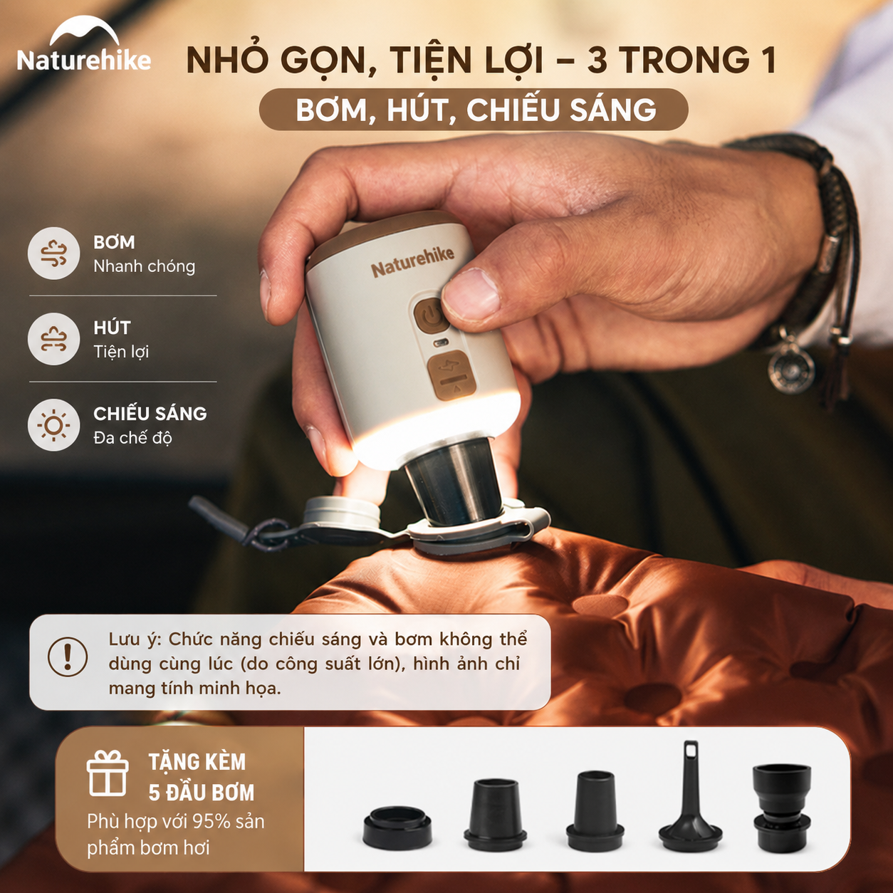 Máy Bơm Hơi Mini Đa Năng 3in1 Naturehike CNK2300DQ022