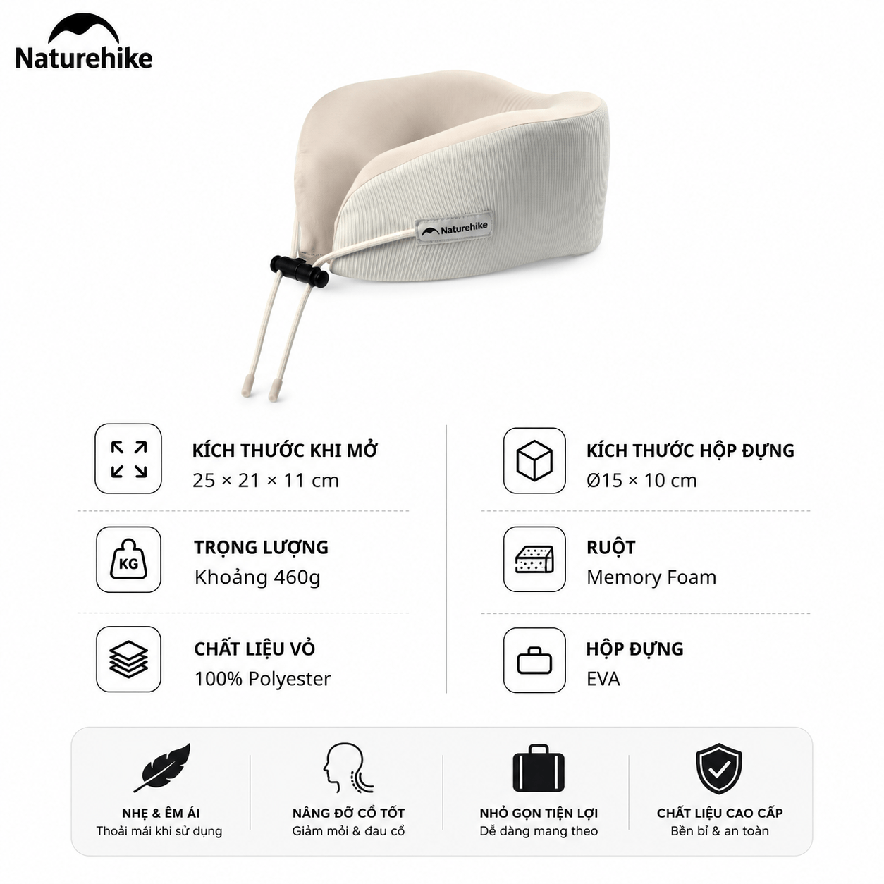Gối Kê Cổ Chữ U CNK2450WS019 Naturehike Memory Foam Du Lịch Văn Phòng Ô Tô Gấp Gọn Có Hộp Đựng