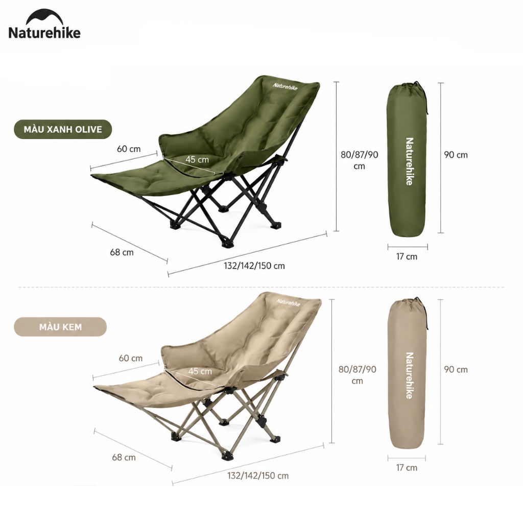 Ghế Xếp Camping Naturehike Sea Star 001 CNK2450JJ020 Có Gác Chân - Ghế Mặt Trăng Ngả Lưng Gấp Gọn