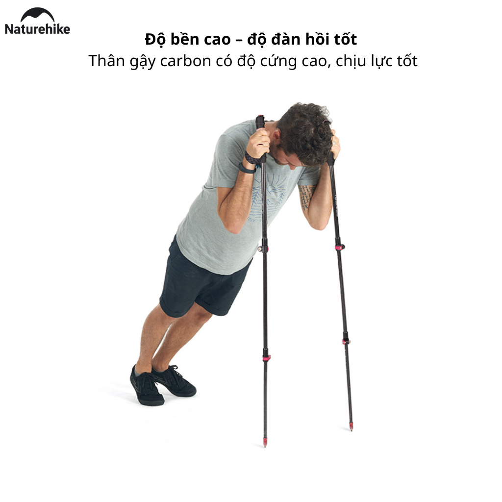 Gậy Trekking Naturehike NH19S010-T Sợi Carbon Siêu Nhẹ 135g Gấp Gọn Điều Chỉnh 57-130cm Leo Núi Dã Ngoại (TẶNG KÈM HỘP)