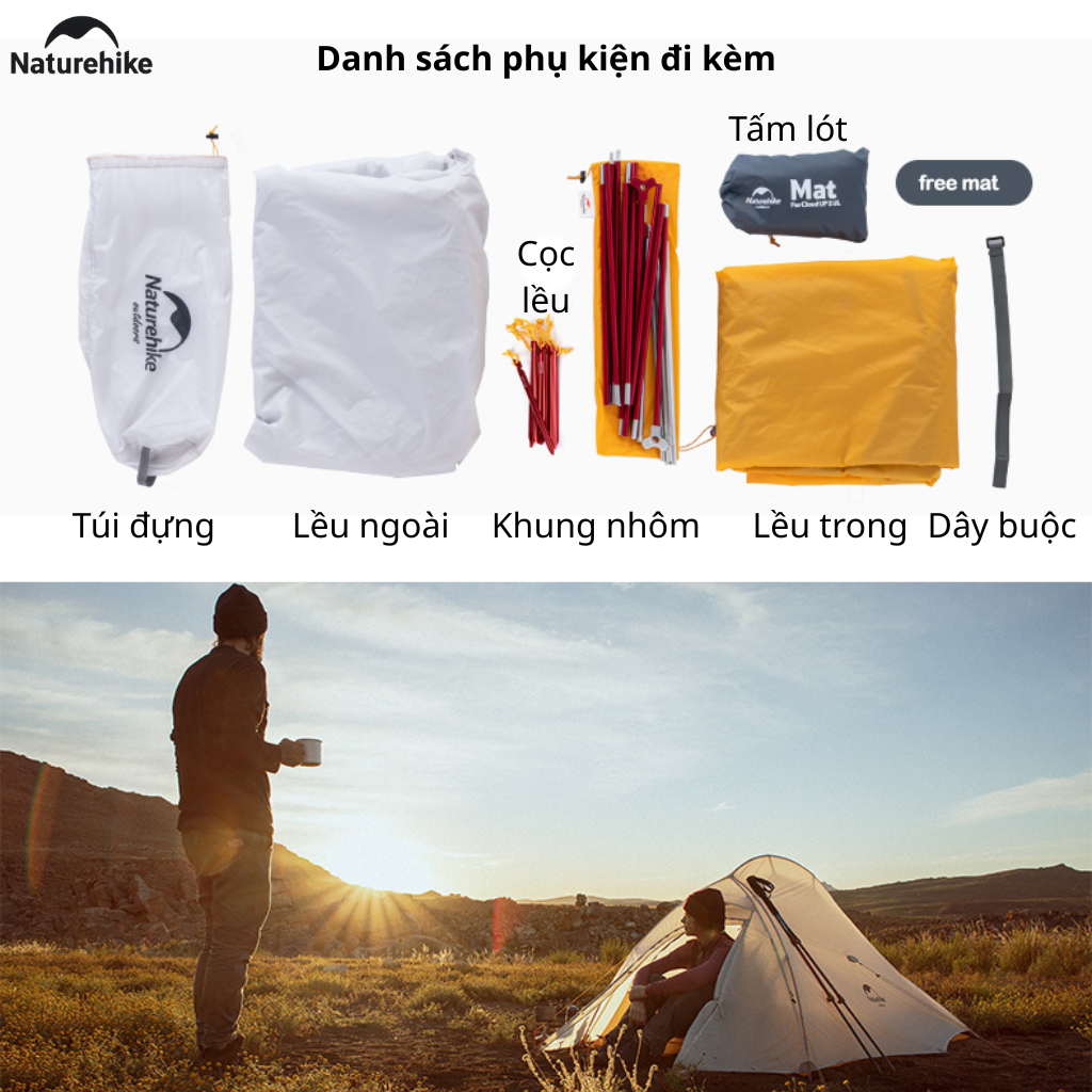 Lều Naturehike NH19ZP017 Cloud Up 1 Người Siêu Nhẹ 930g Chống Nước 3000mm Lều Camping Dã Ngoại