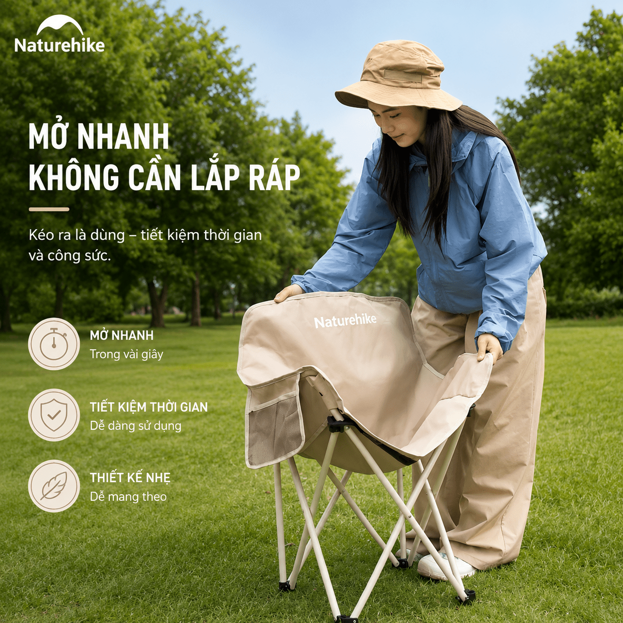 Ghế Mặt Trăng Naturehike CNH23JU13002 Gấp Gọn Có Túi Đựng Ghế Dã Ngoại Khung Thép Carbon